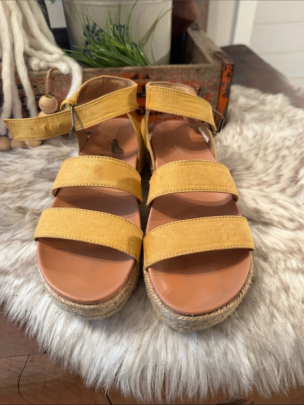 Women's Yellow Suede Espadrille Platform Sandals